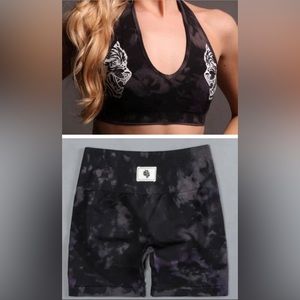 NWT SET Darc Sport She Halter Bra and Training Shorts Small